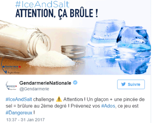 ice-salt-challenge, un tweet de la gendarmerie nationale pour sensibiliser les parents 
