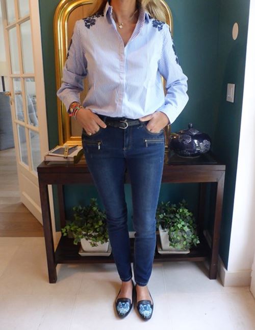Chemise rayée bleu et jean - Look du jour Femmes Débordées