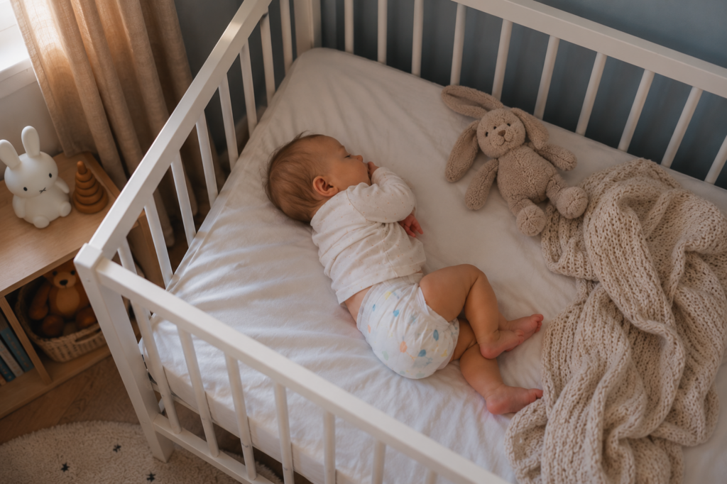 bébé endormi avec couche au sec