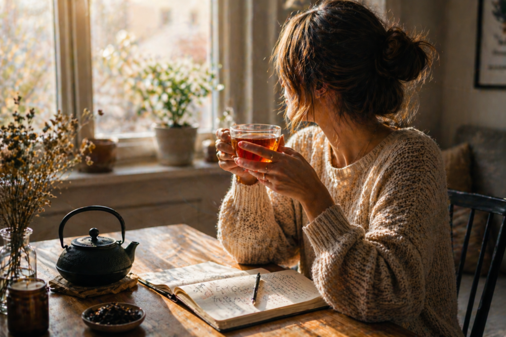 femme buvant du thé