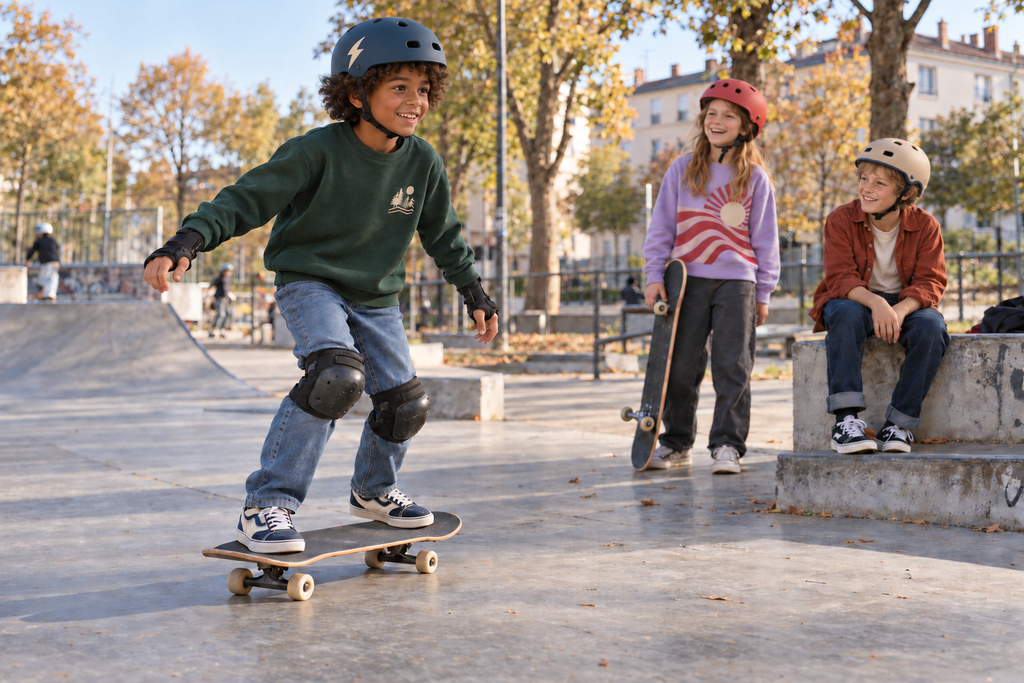 enfants habillés confortable pour faire du skate