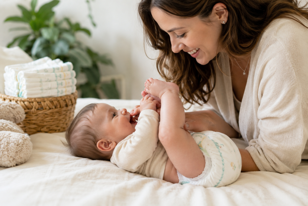 bébé content en couche