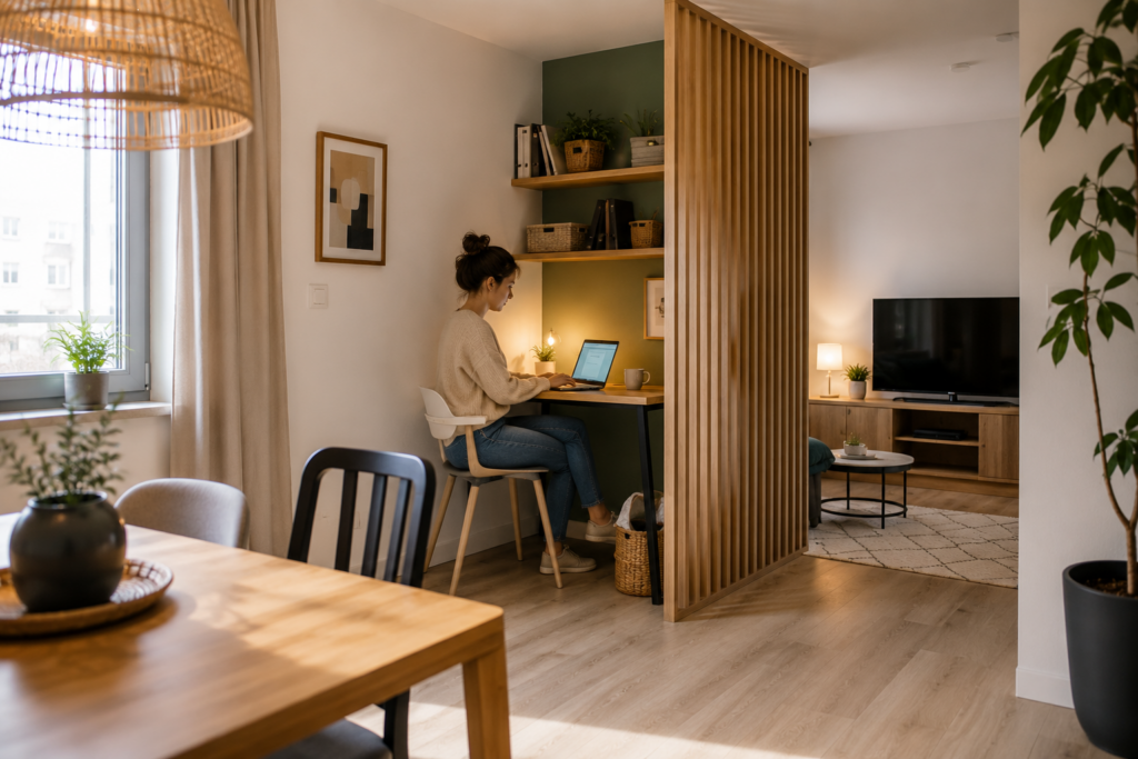 espace bureau dans petite salon