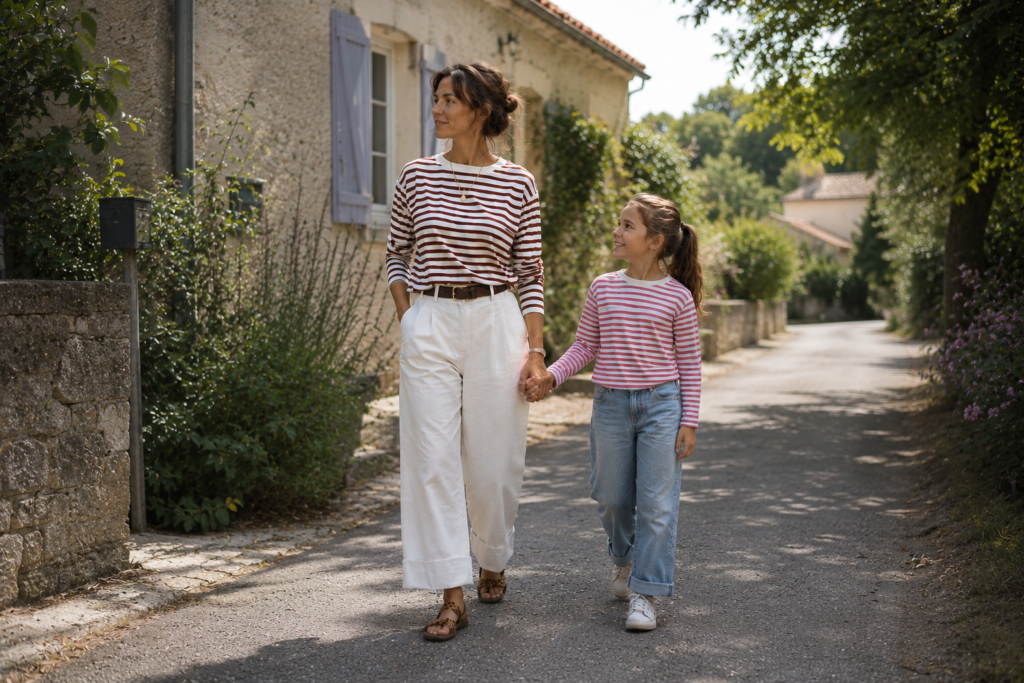 femme et fillette en marinière