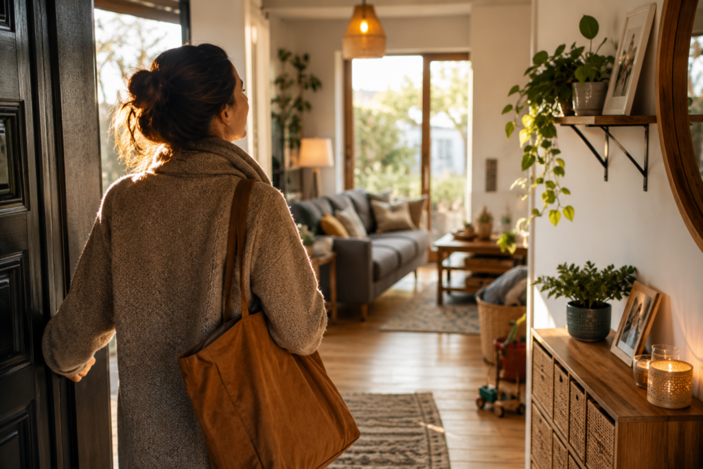 femme entrant dans sa maison