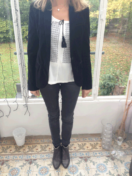blouse pull and bear blanche brodée noire