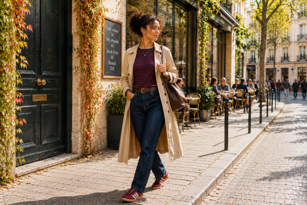 femme en marinière à l'automne