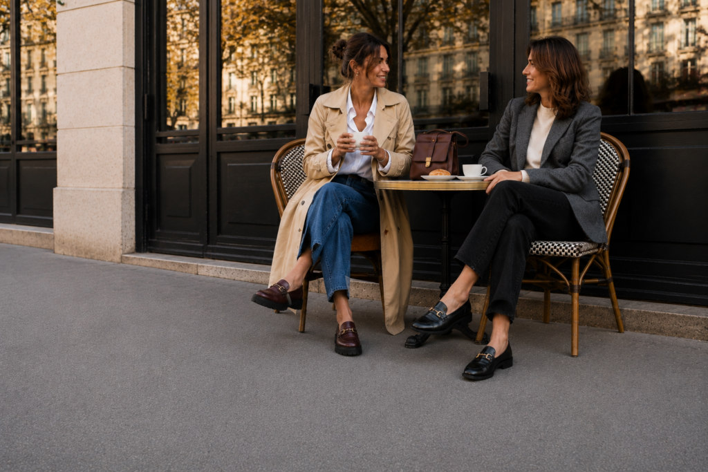 femmes en terrasse avec des mocassins